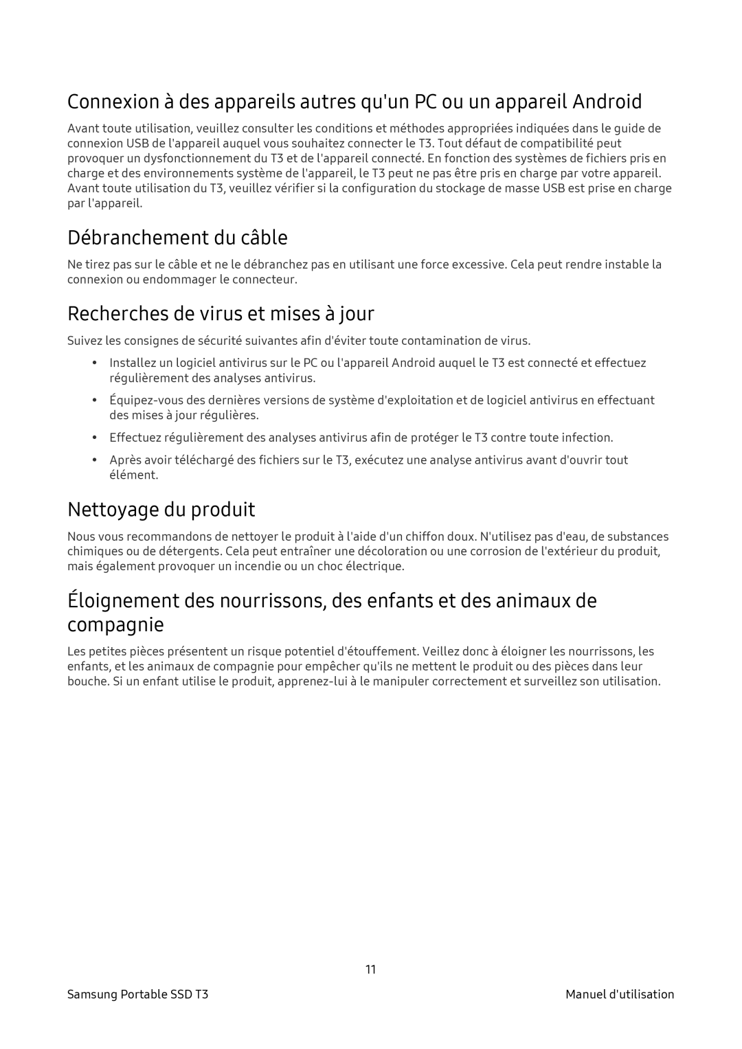 Samsung MU-PT250B/EU, MU-PT2T0B/EU manual Débranchement du câble, Recherches de virus et mises à jour, Nettoyage du produit 