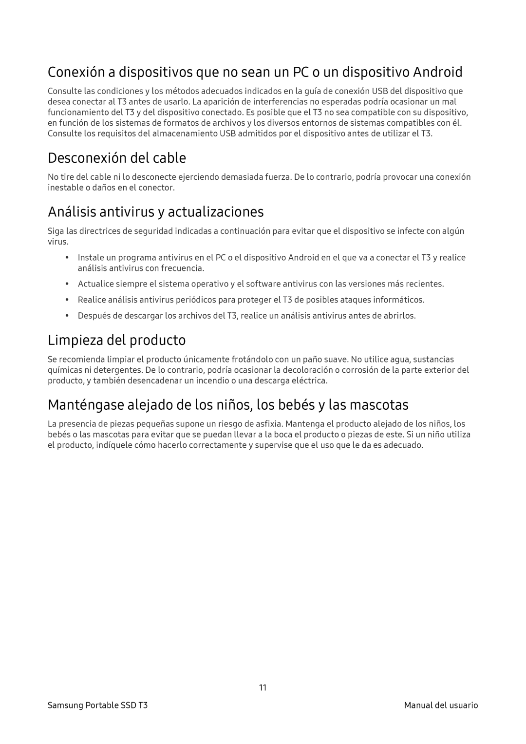 Samsung MU-PT250B/EU, MU-PT2T0B/EU manual Desconexión del cable, Análisis antivirus y actualizaciones, Limpieza del producto 