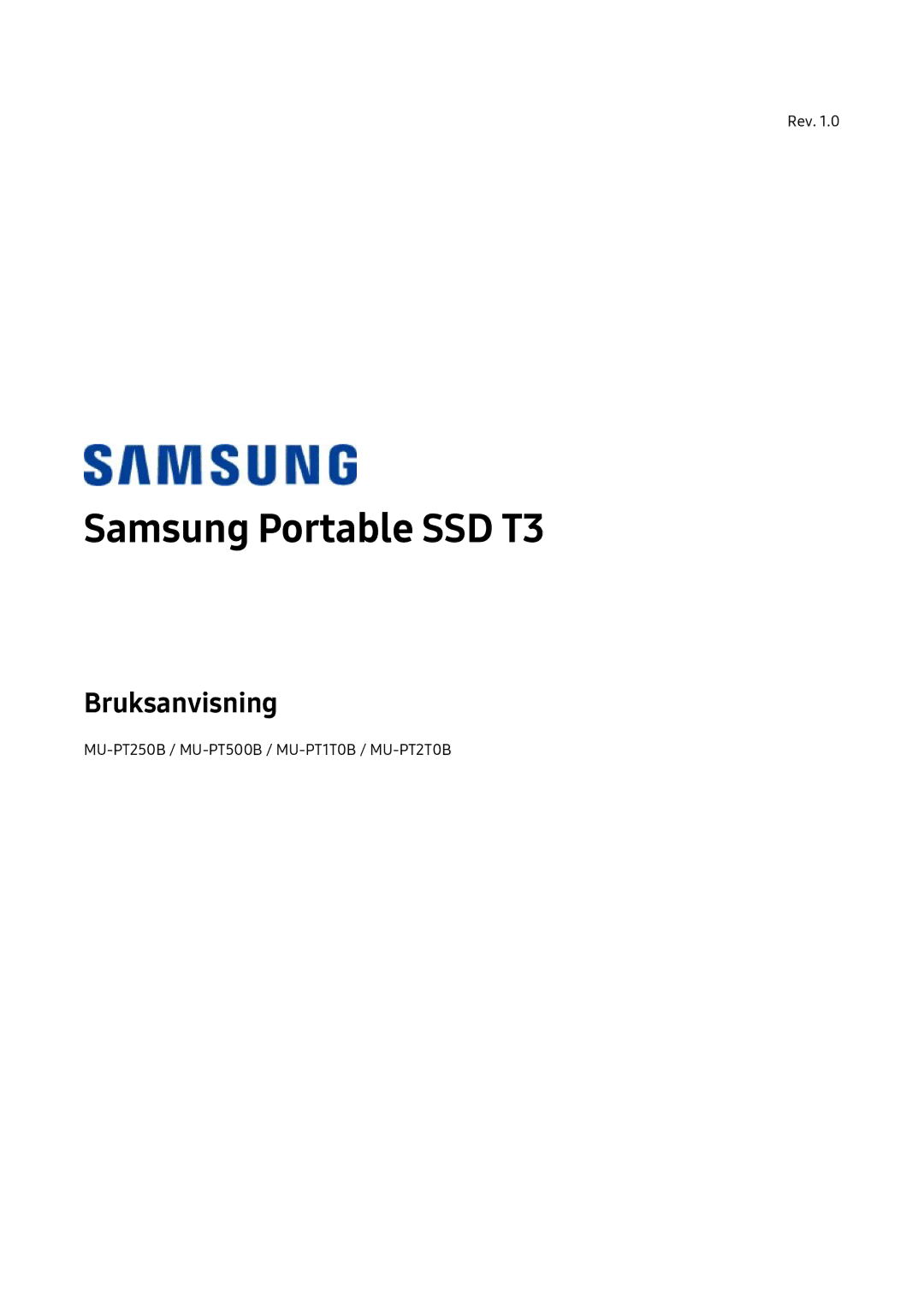 Samsung MU-PT500B/EU, MU-PT2T0B/EU, MU-PT250B/EU, MU-PT1T0B/EU manual Samsung Portable SSD T3 