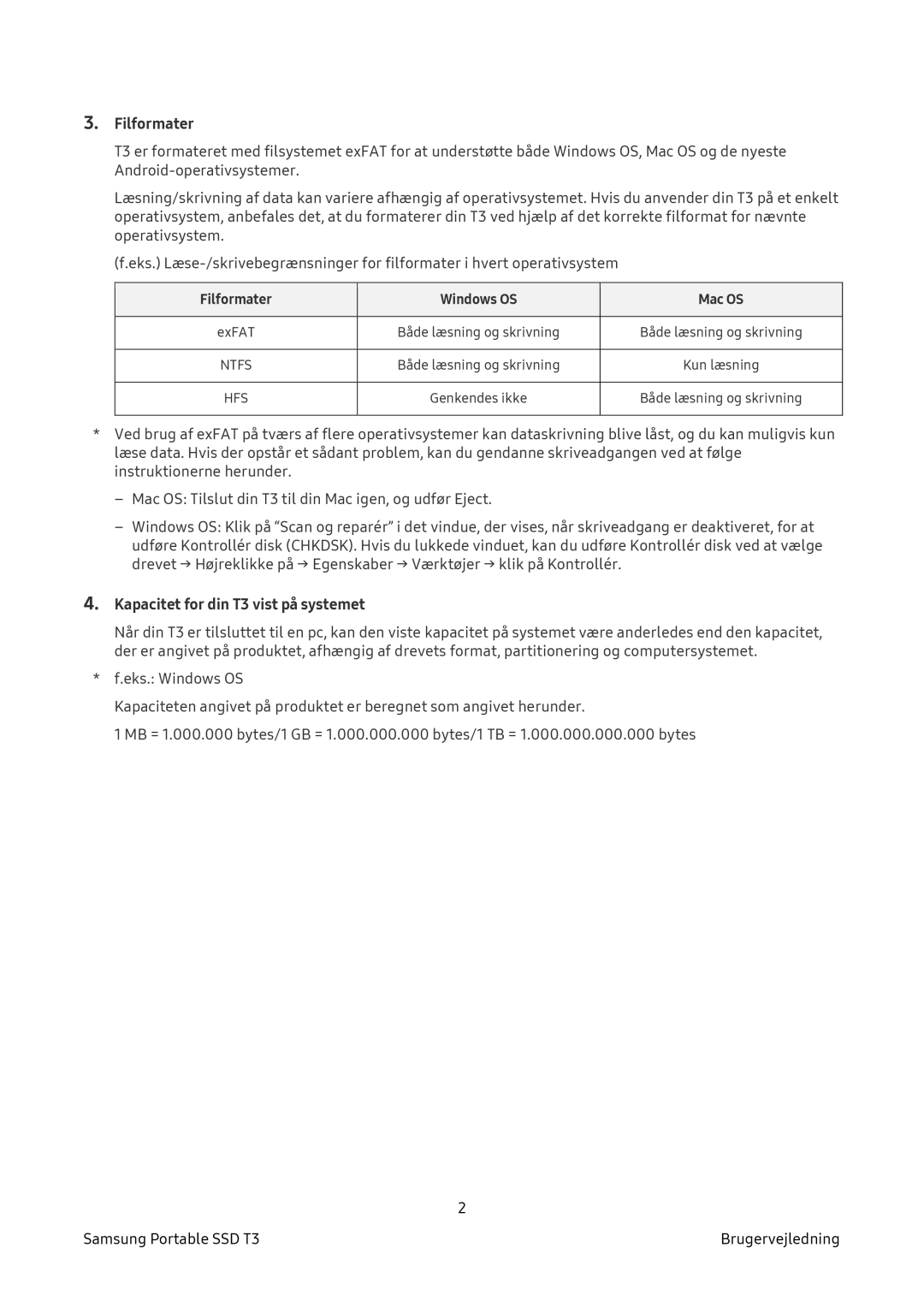 Samsung MU-PT500B/EU, MU-PT2T0B/EU, MU-PT250B/EU, MU-PT1T0B/EU manual Filformater, Kapacitet for din T3 vist på systemet 