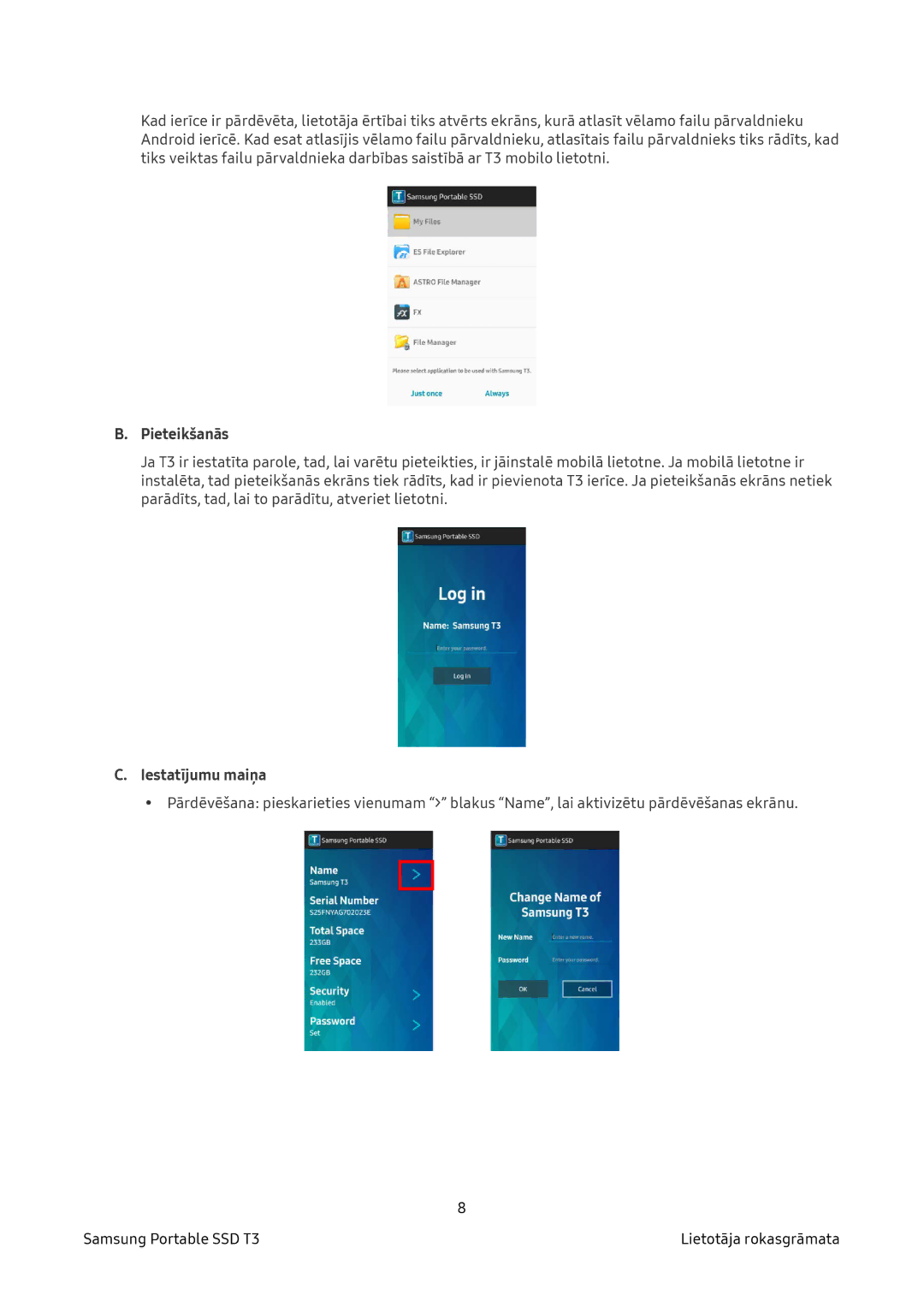 Samsung MU-PT1T0B/EU, MU-PT2T0B/EU, MU-PT500B/EU, MU-PT250B/EU manual Pieteikšanās 