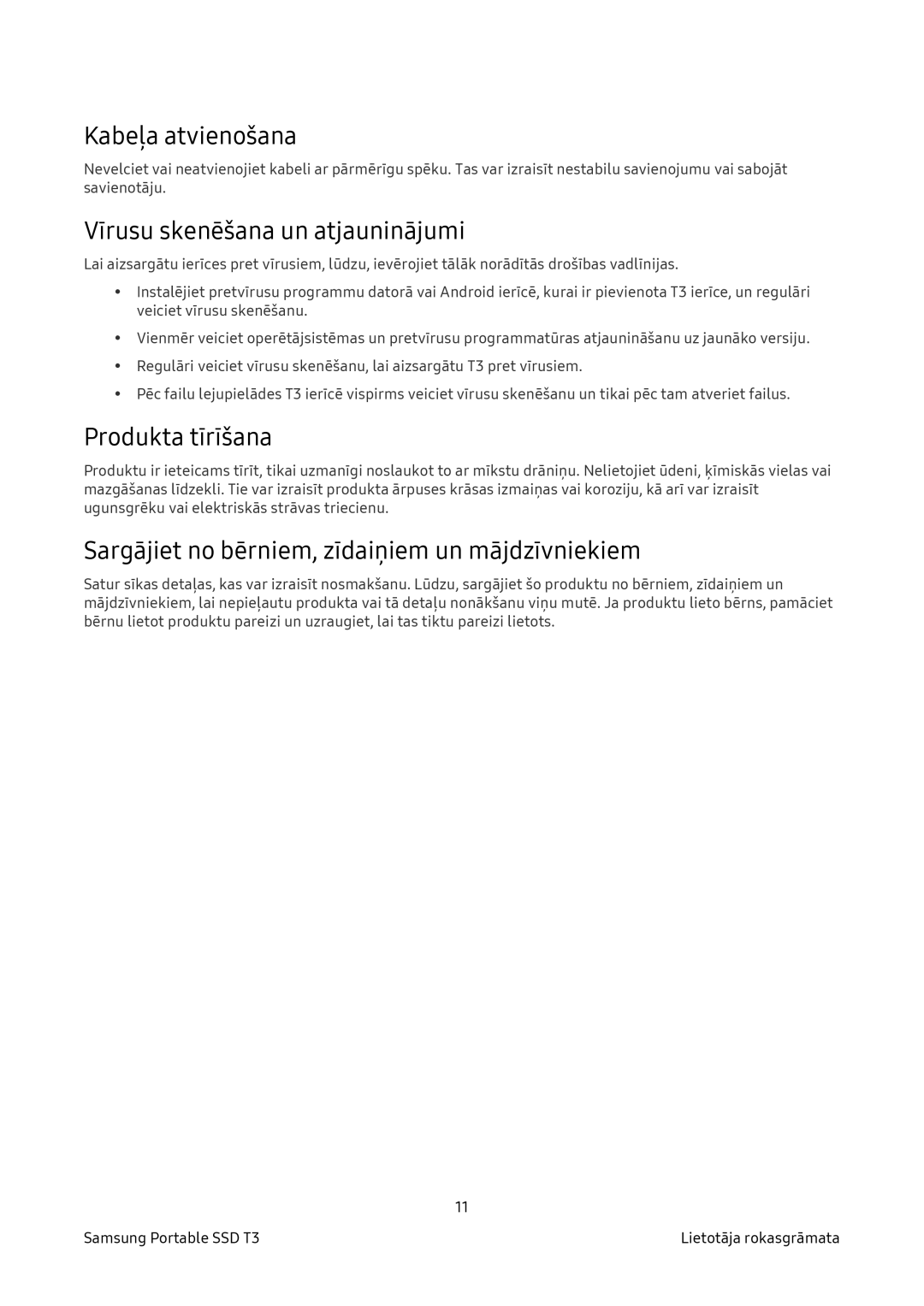 Samsung MU-PT250B/EU, MU-PT2T0B/EU, MU-PT500B/EU Kabeļa atvienošana, Vīrusu skenēšana un atjauninājumi, Produkta tīrīšana 