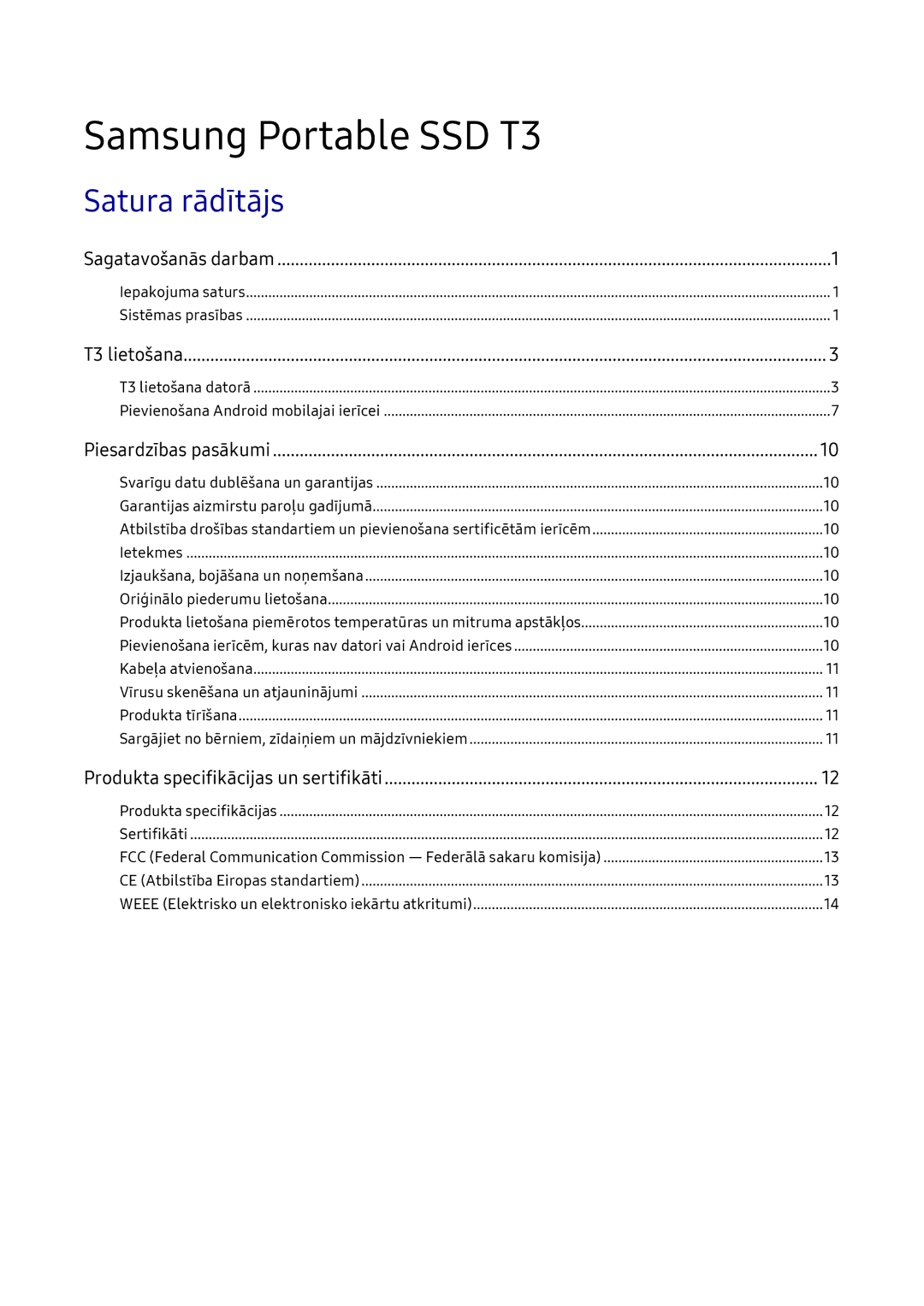 Samsung MU-PT1T0B/EU, MU-PT2T0B/EU, MU-PT500B/EU, MU-PT250B/EU manual Samsung Portable SSD T3, Satura rādītājs 