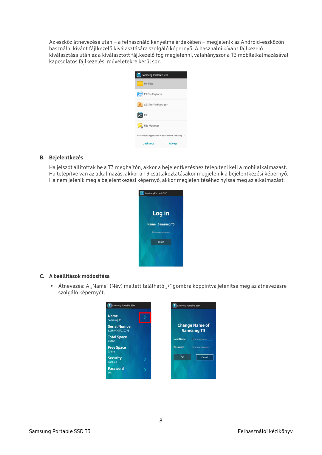 Samsung MU-PT1T0B/EU, MU-PT2T0B/EU, MU-PT500B/EU, MU-PT250B/EU manual Bejelentkezés 