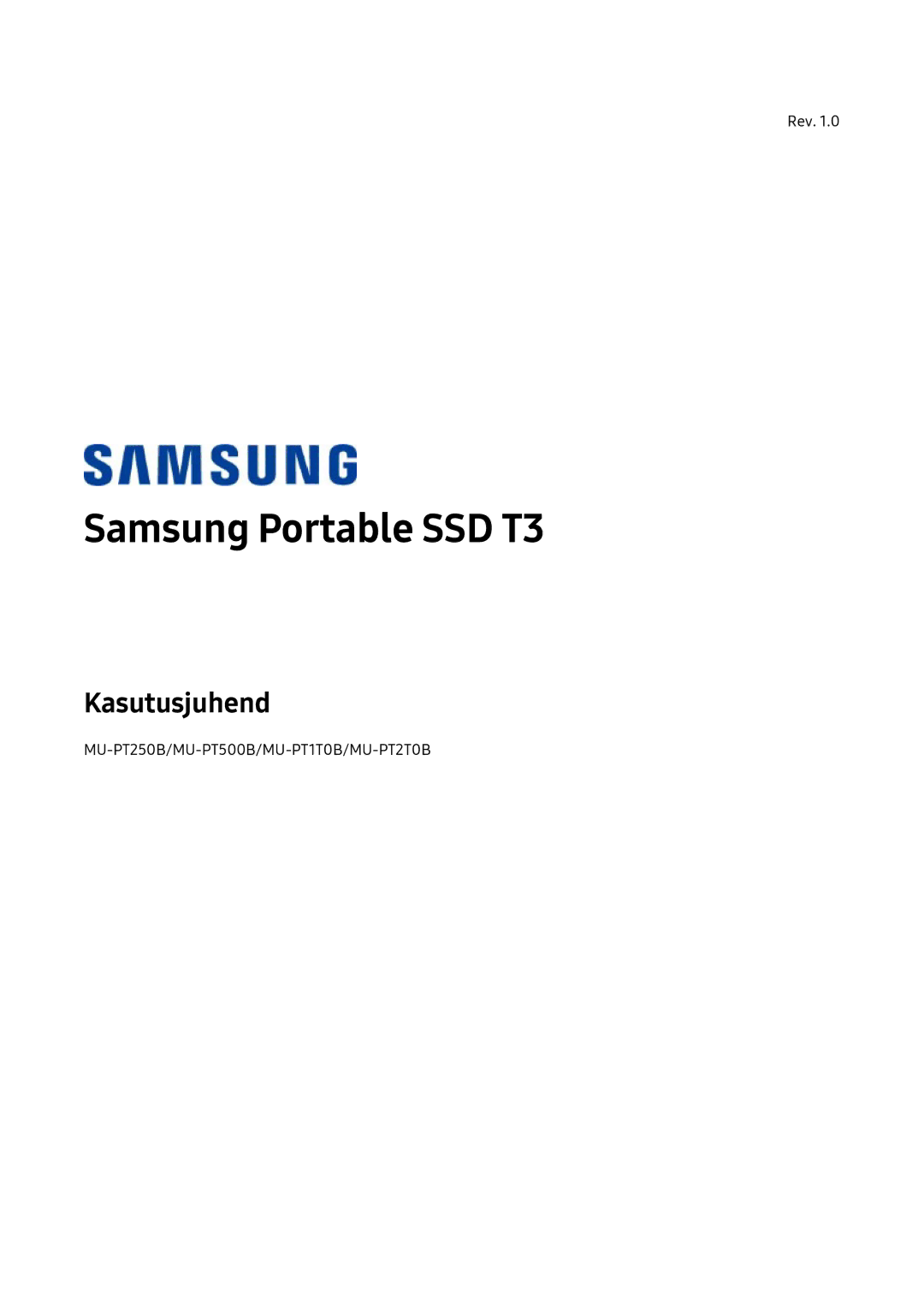 Samsung MU-PT250B/EU, MU-PT500B/EU, MU-PT1T0B/EU manual Samsung Portable SSD T3 