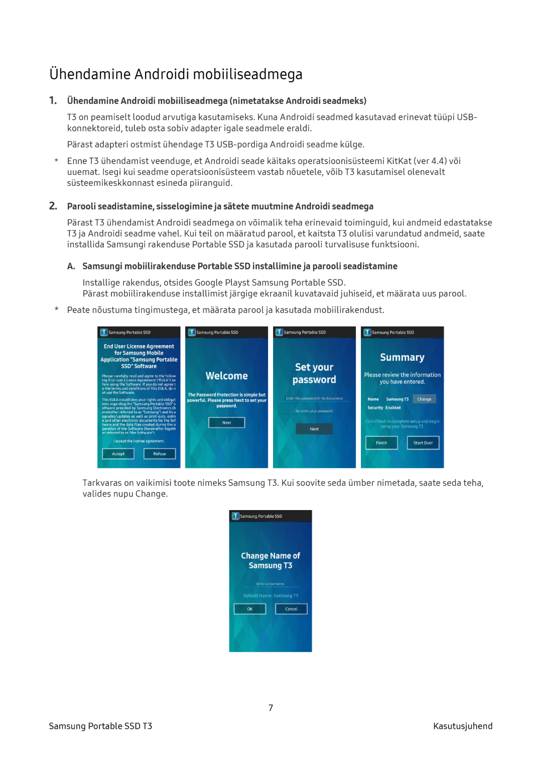 Samsung MU-PT250B/EU, MU-PT500B/EU, MU-PT1T0B/EU manual Ühendamine Androidi mobiiliseadmega 