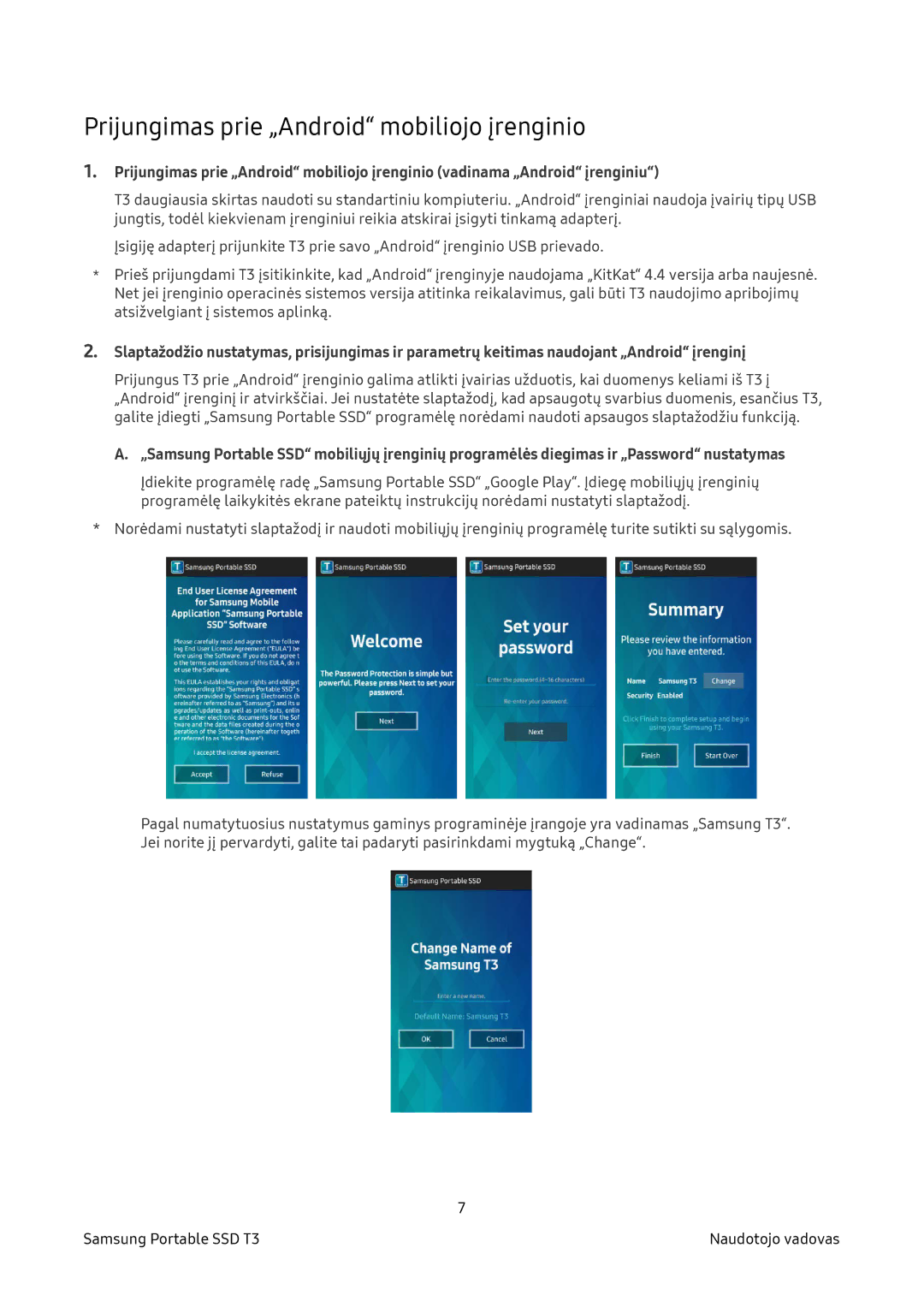 Samsung MU-PT500B/EU, MU-PT250B/EU manual Prijungimas prie „Android mobiliojo įrenginio 