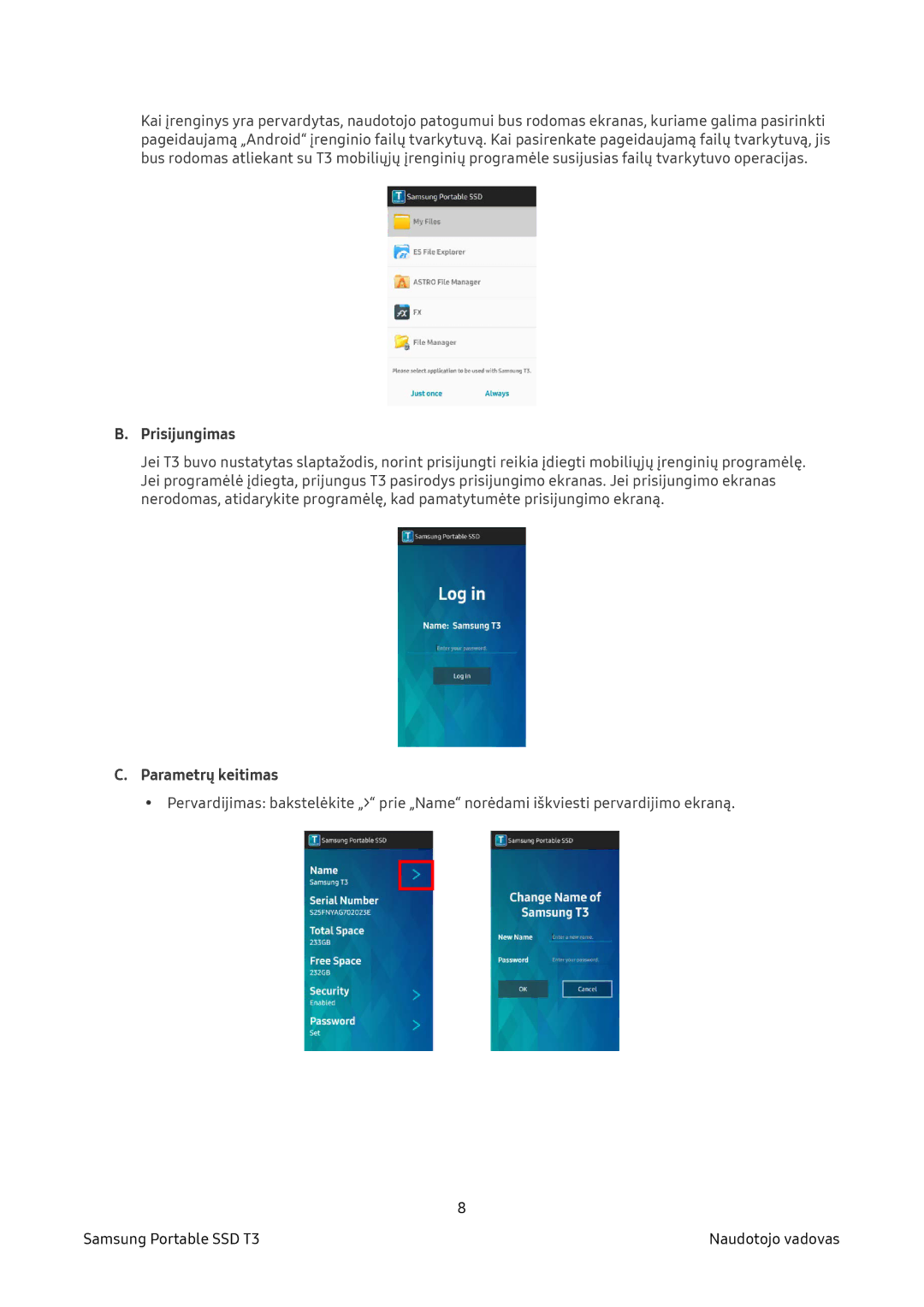 Samsung MU-PT250B/EU, MU-PT500B/EU manual Prisijungimas 