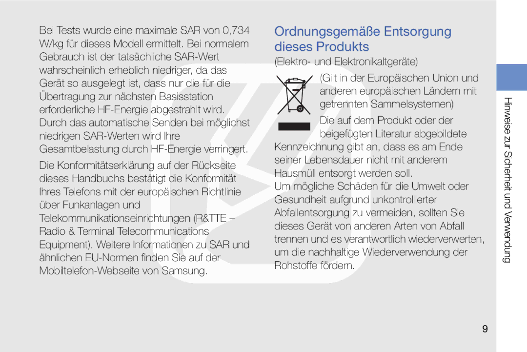 Samsung MUGM8800DKASTD manual Ordnungsgemäße Entsorgung dieses Produkts, Elektro- und Elektronikaltgeräte 