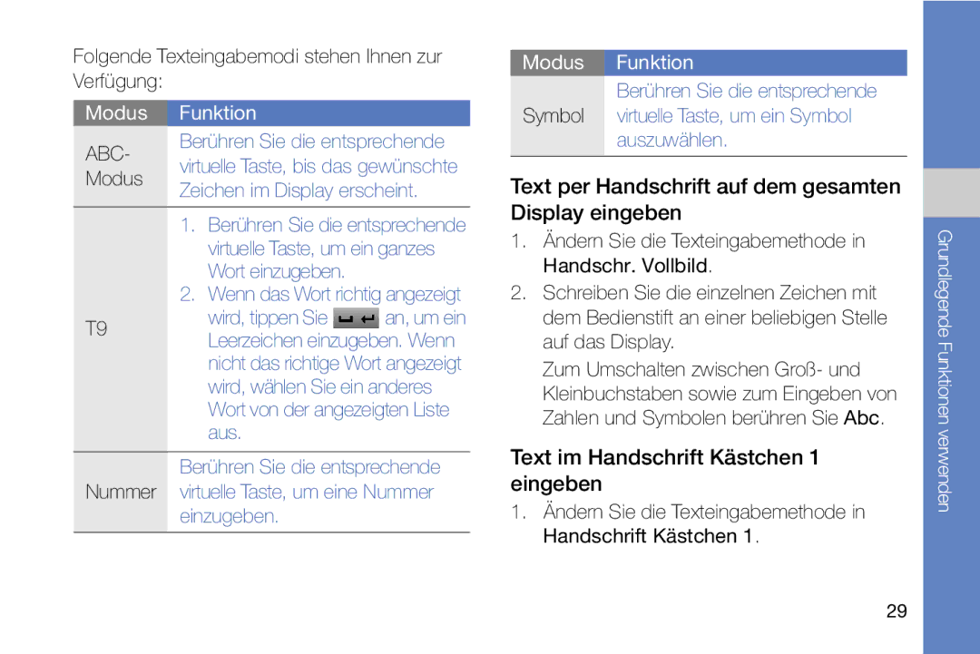 Samsung MUGM8800DKASTD Berühren Sie die entsprechende, Modus, Zeichen im Display erscheint, Wort einzugeben, Einzugeben 