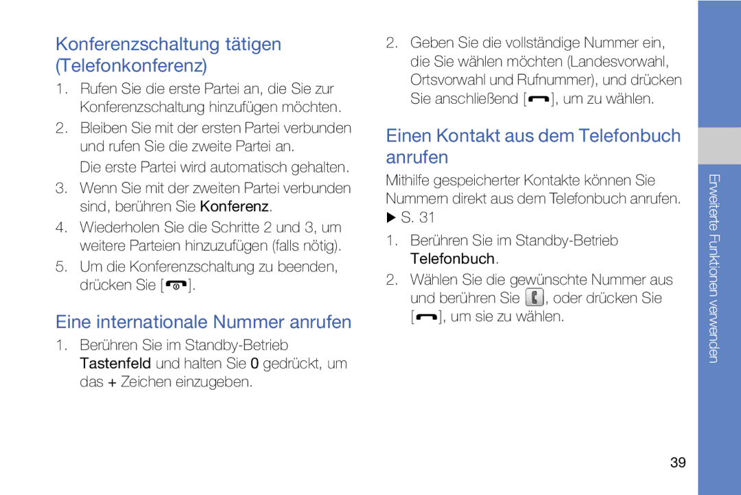 Samsung MUGM8800DKASTD manual Konferenzschaltung tätigen Telefonkonferenz, Eine internationale Nummer anrufen 