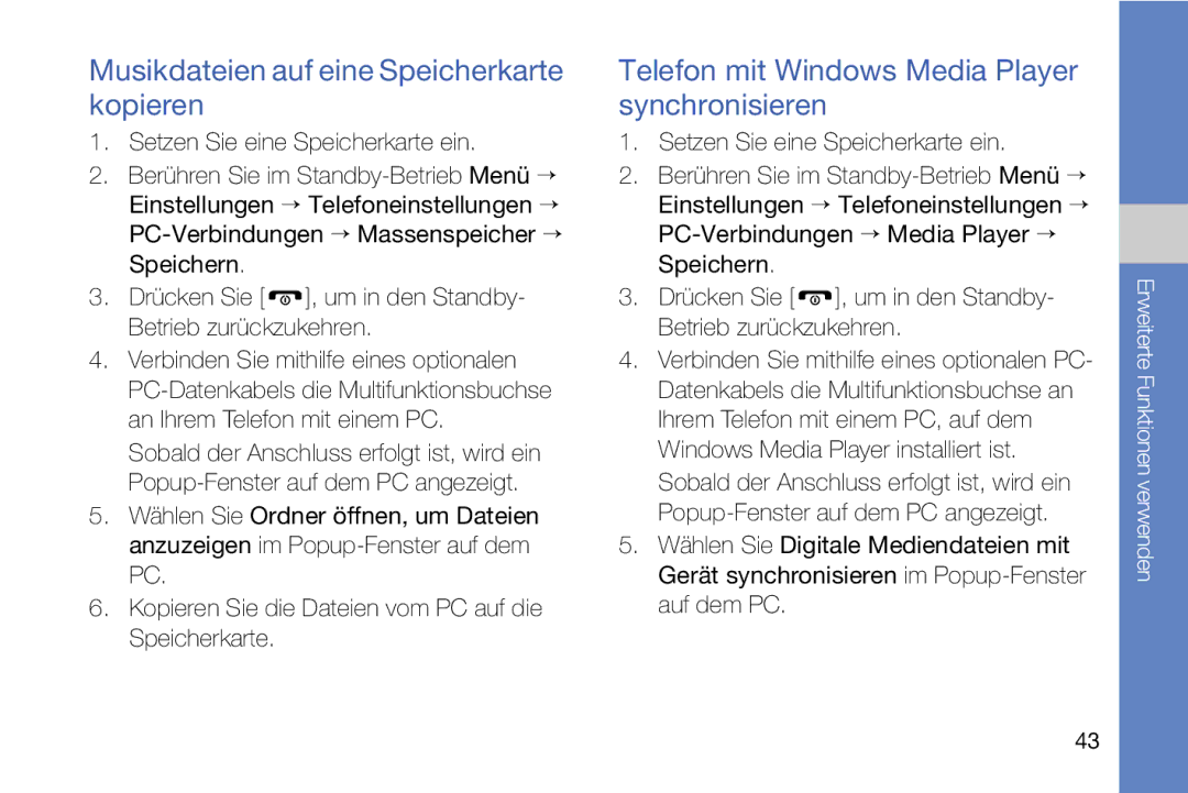 Samsung MUGM8800DKASTD Musikdateien auf eine Speicherkarte kopieren, Telefon mit Windows Media Player synchronisieren 