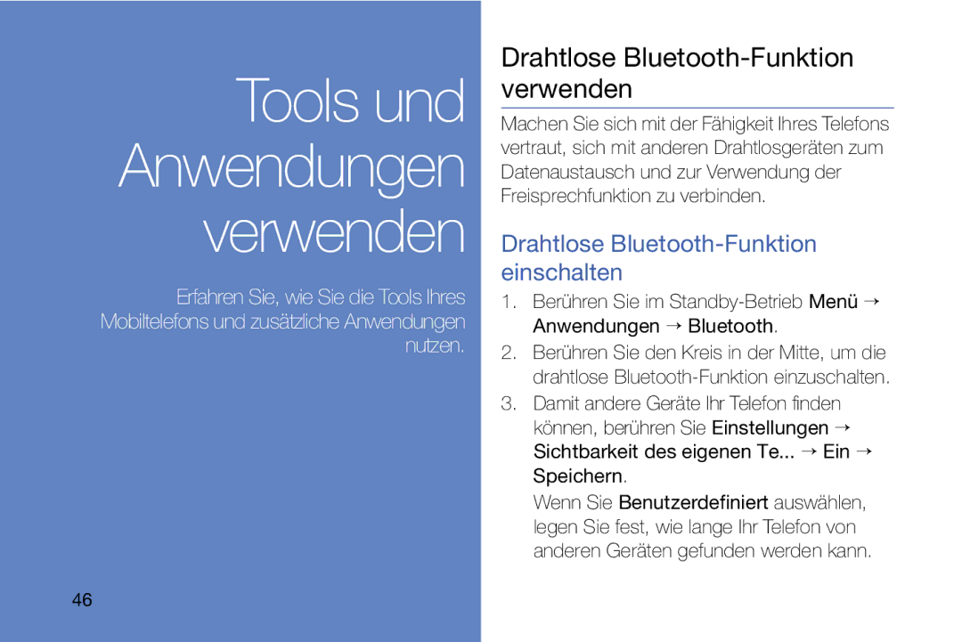 Samsung MUGM8800DKASTD manual Drahtlose Bluetooth-Funktion verwenden, Drahtlose Bluetooth-Funktion einschalten 