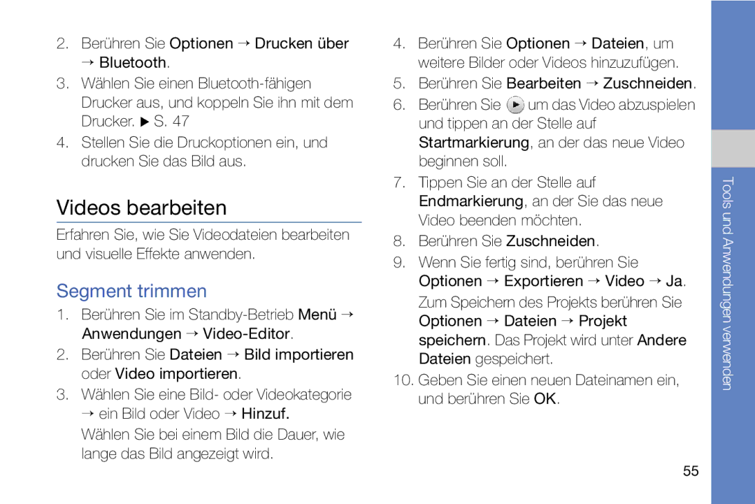 Samsung MUGM8800DKASTD manual Videos bearbeiten, Segment trimmen 