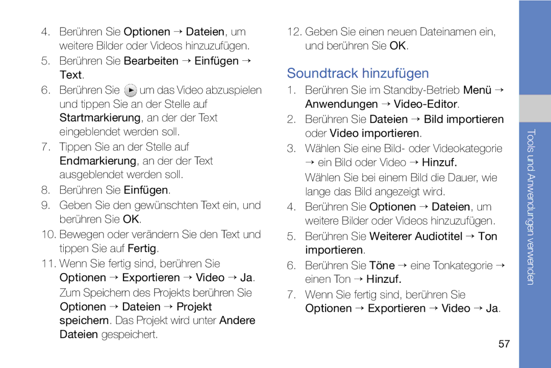 Samsung MUGM8800DKASTD manual Soundtrack hinzufügen 