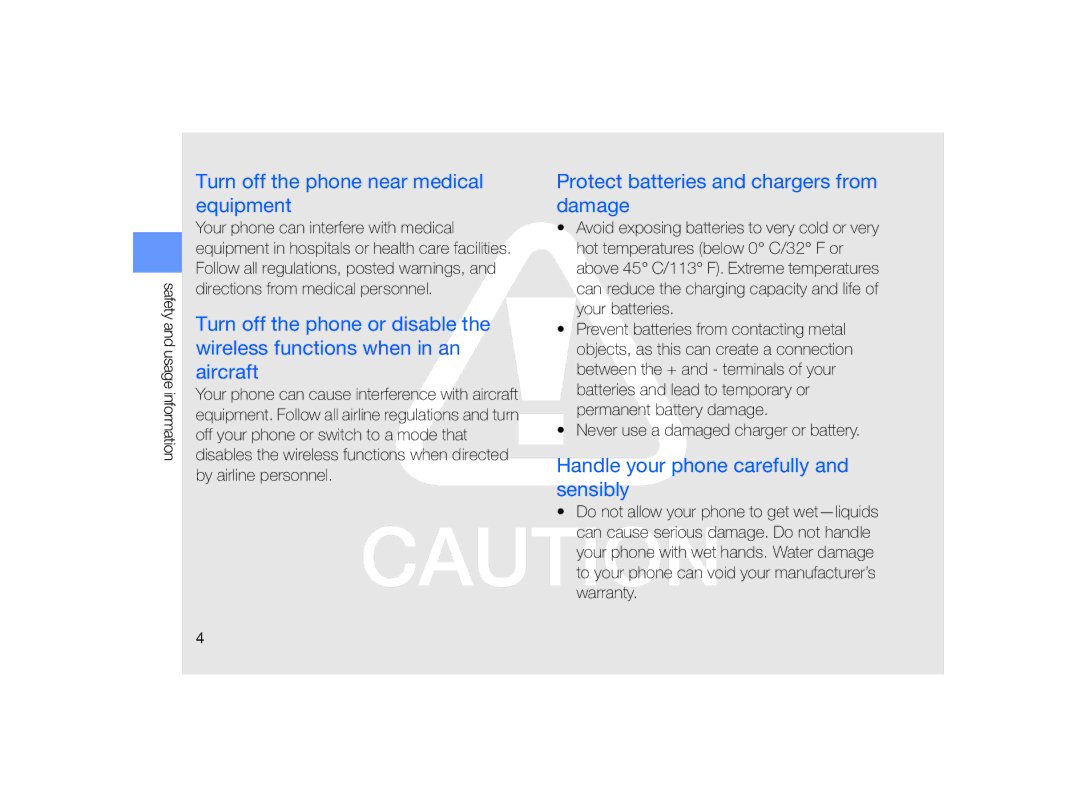 Samsung MUGM8800DKASTD manual Turn off the phone near medical equipment, Protect batteries and chargers from damage 