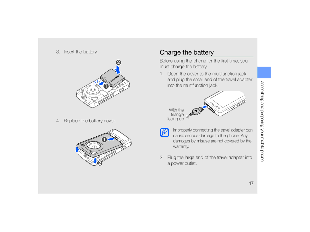 Samsung MUGM8800DKASTD manual Charge the battery 