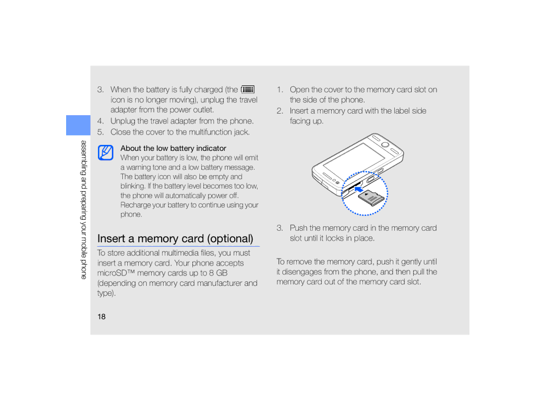 Samsung MUGM8800DKASTD manual Insert a memory card optional 