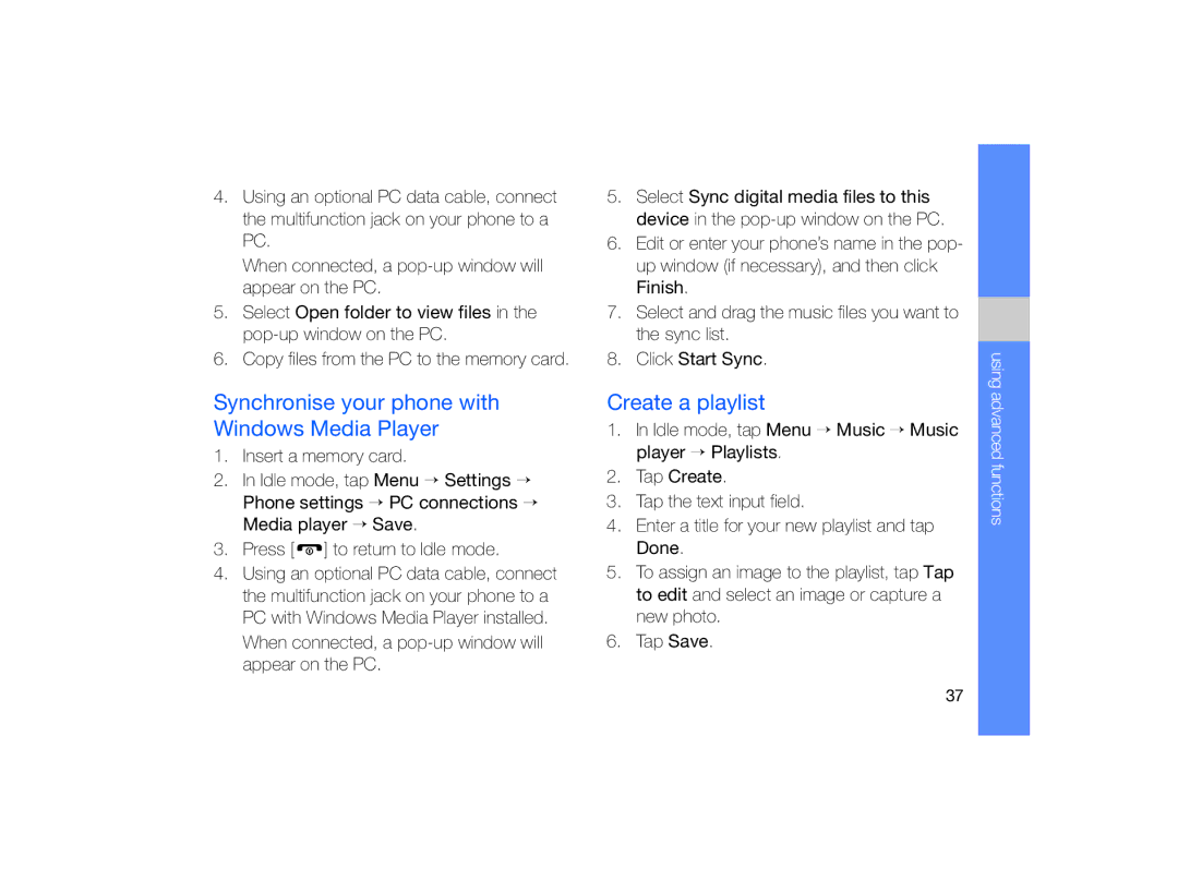 Samsung MUGM8800DKASTD manual Synchronise your phone with Windows Media Player, Create a playlist 