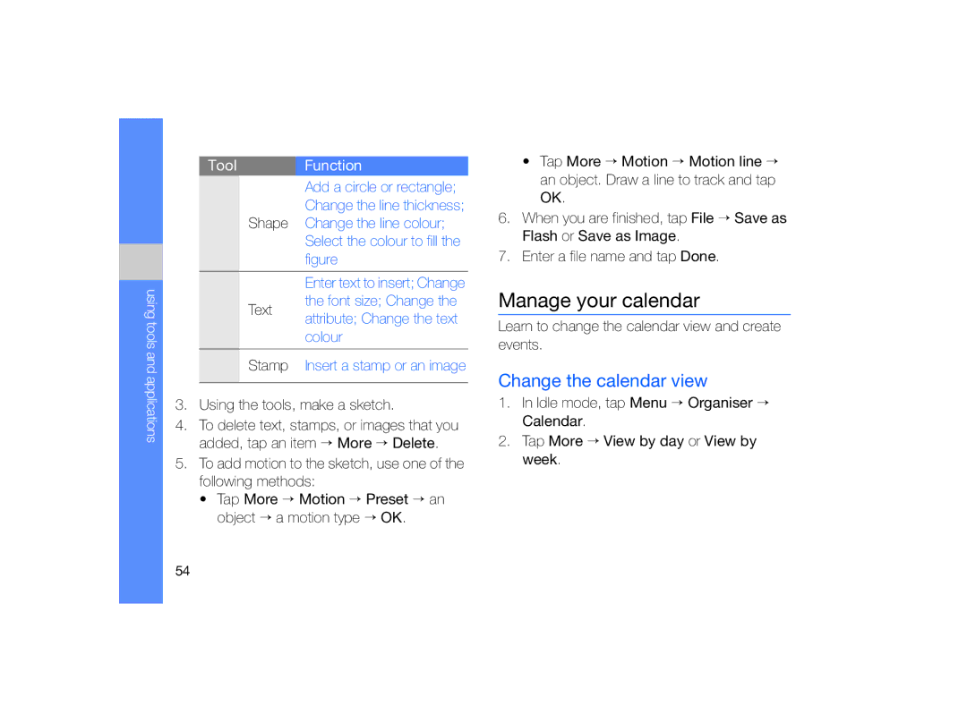 Samsung MUGM8800DKASTD manual Manage your calendar, Change the calendar view 