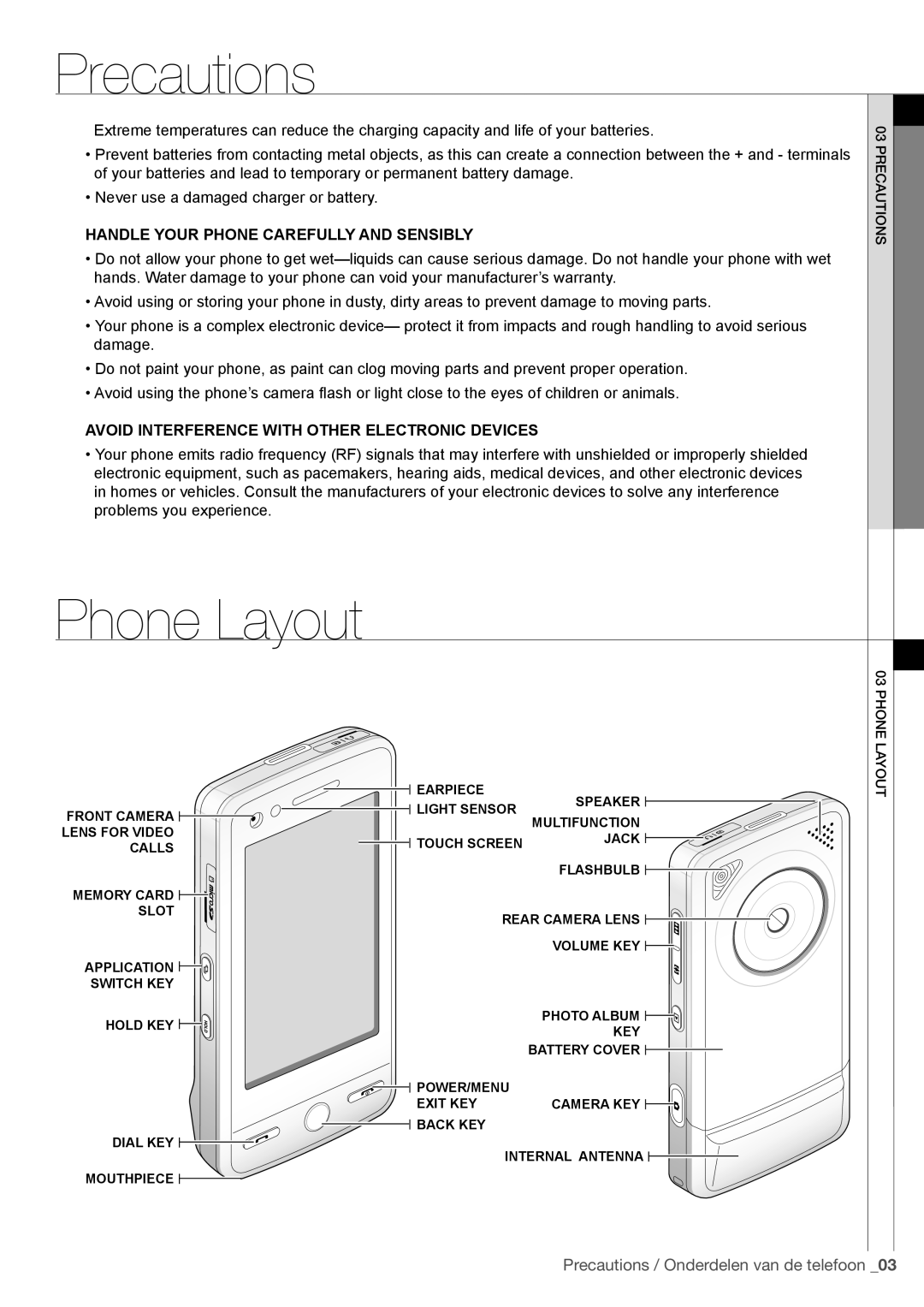 Samsung MUGM8800DKASTD manual Phone Layout, Handle your phone carefully and sensibly 