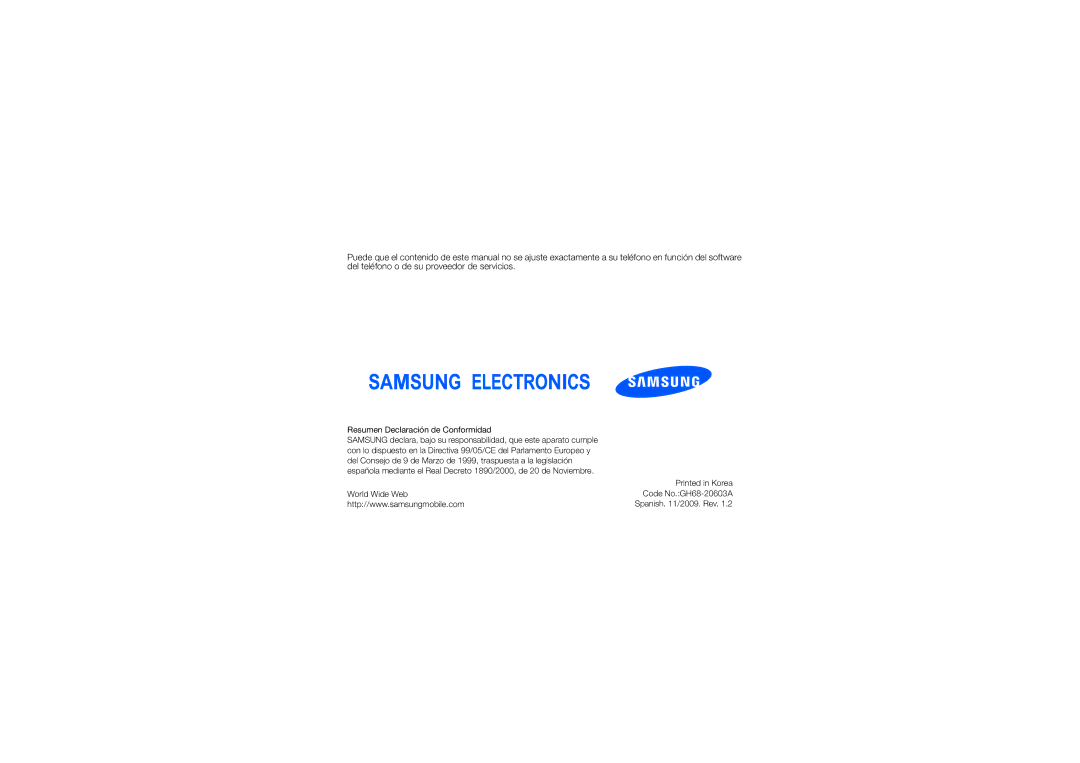 Samsung MUGM8800DKASTD manual World Wide Web Code No.GH68-20603A Spanish /2009. Rev 