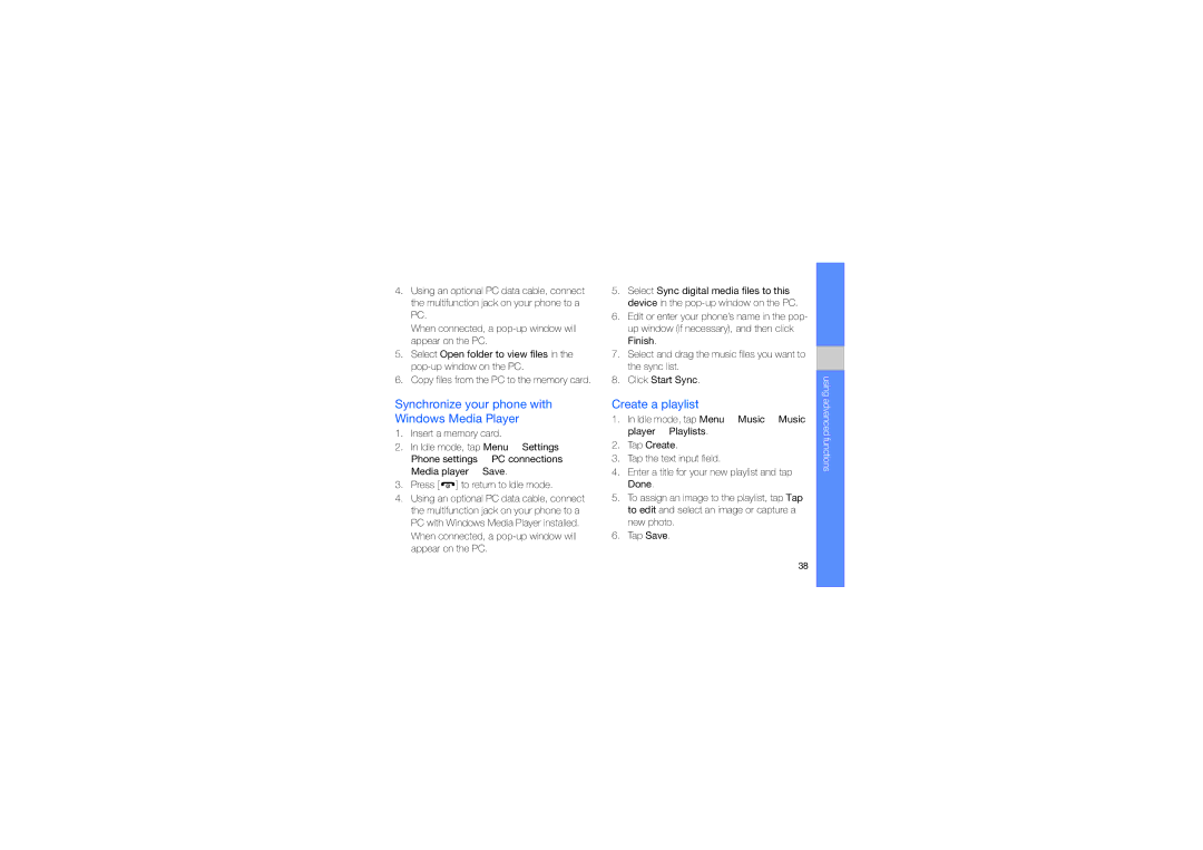 Samsung MUGM8800DKASTD manual Synchronize your phone with Windows Media Player, Create a playlist 