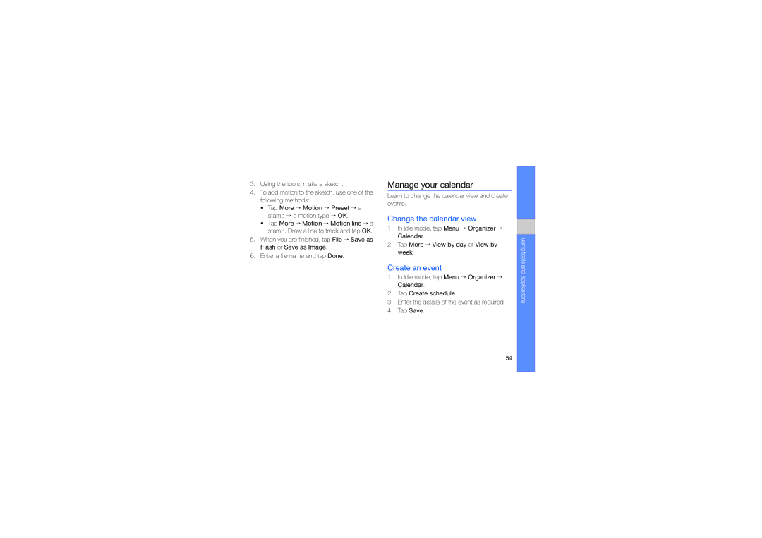 Samsung MUGM8800DKASTD manual Manage your calendar, Change the calendar view, Create an event 