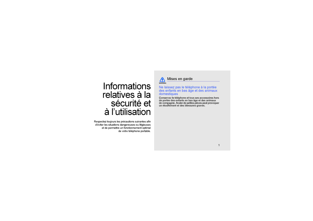 Samsung MUGS5230LPEXEF manual Informations relatives à la sécurité et à l’utilisation, Mises en garde 