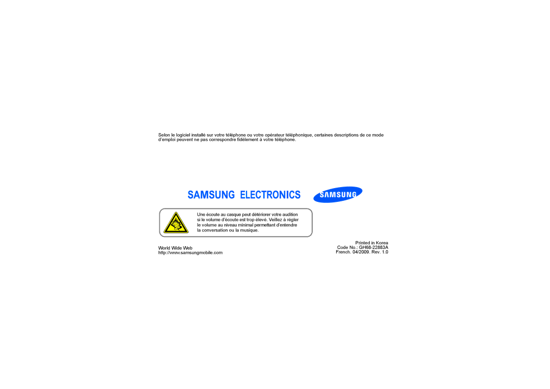 Samsung MUGS5230LPEXEF manual World Wide Web Code No. GH68-22883A 