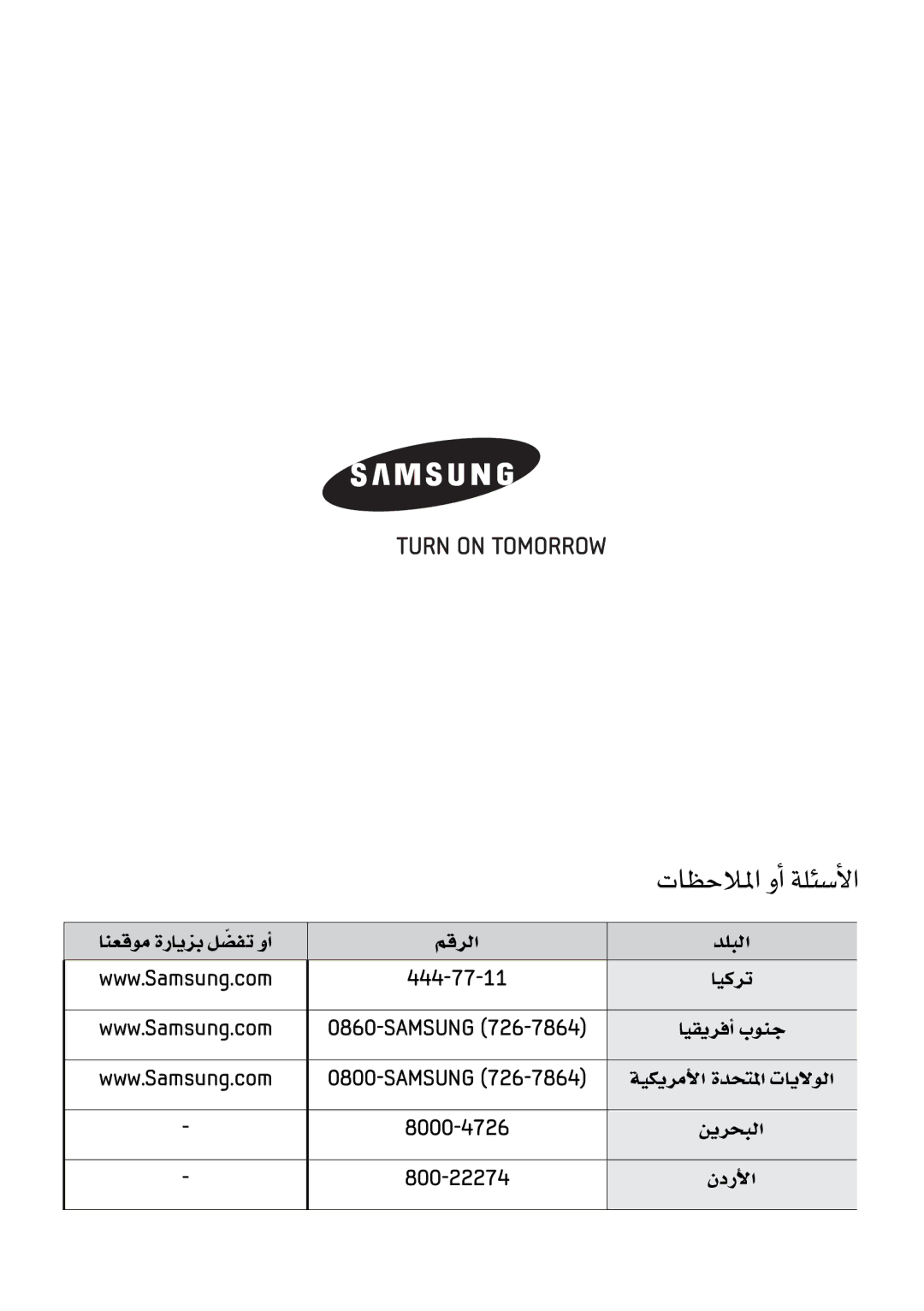 Samsung MW0113M/XFA, MW0113M/XSG, MW0113M/ZAM manual تاظحلالما وأا ةلئسألا 