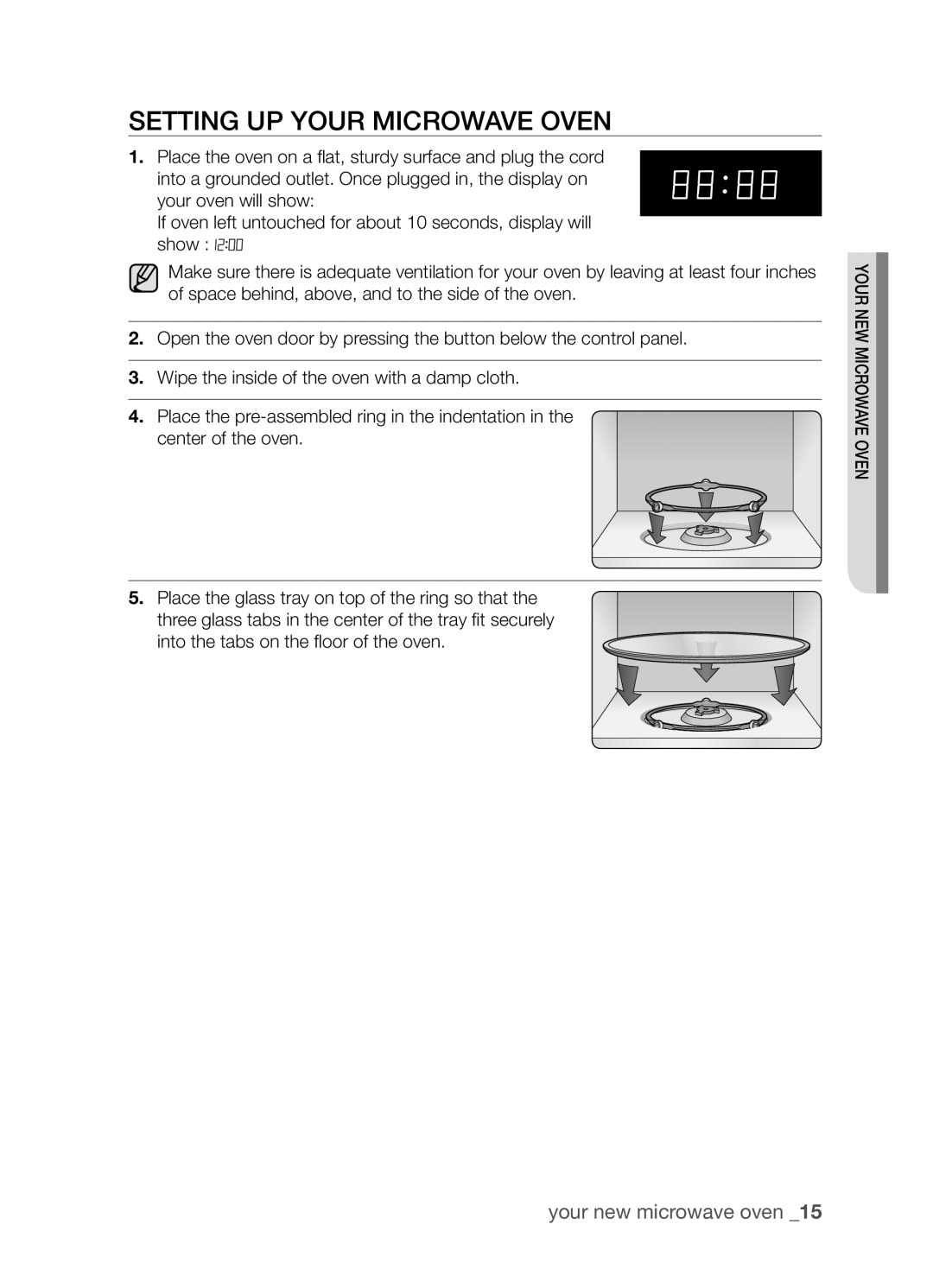 Samsung MW0113M/XFA, MW0113M/XSG, MW0113M/ZAM manual Setting Up Your Microwave Oven 