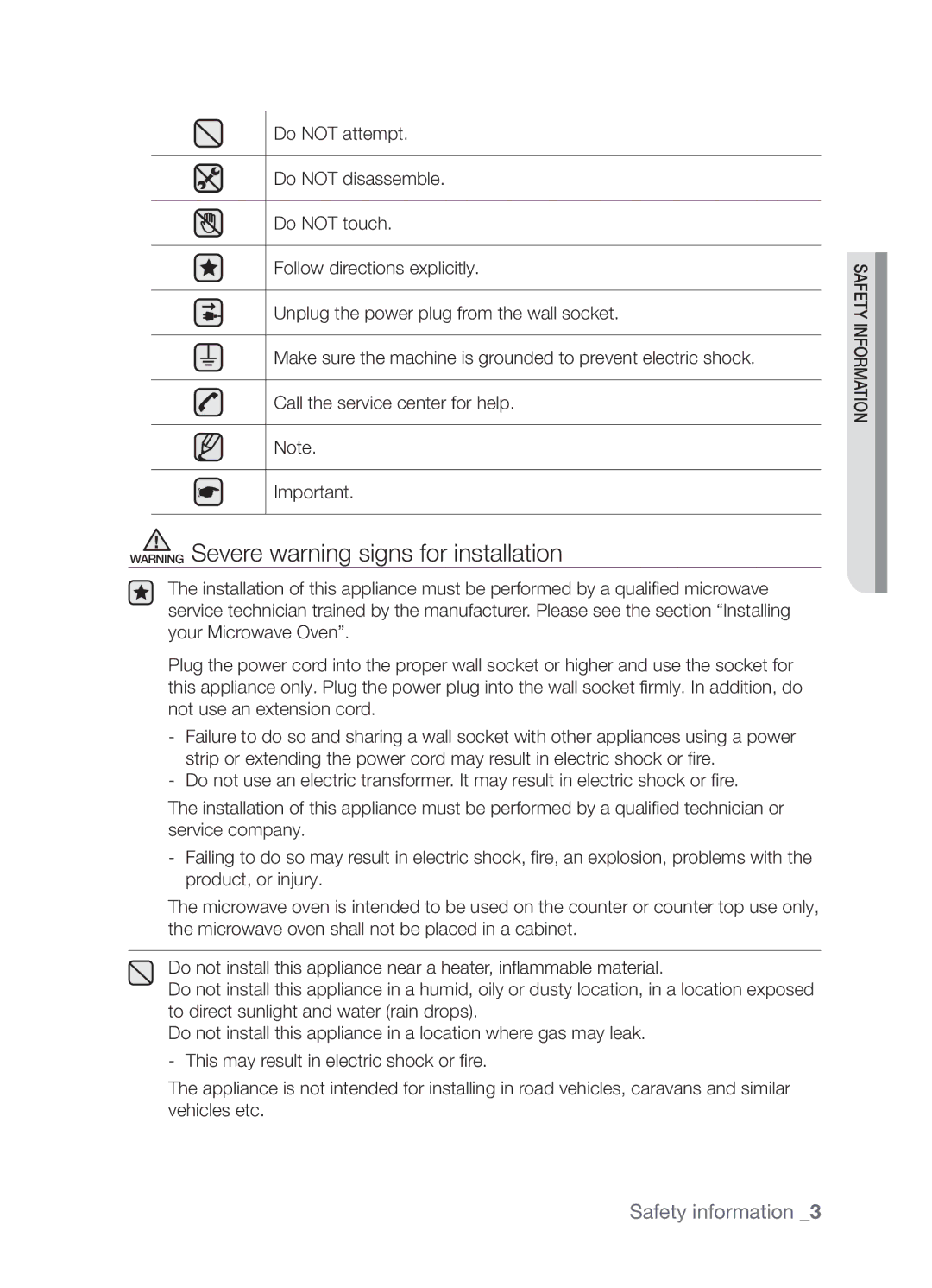 Samsung MW0113M/XFA, MW0113M/XSG, MW0113M/ZAM manual Safety information 