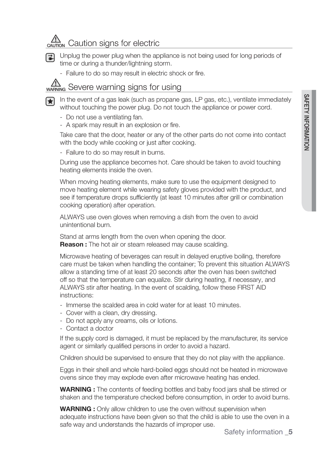 Samsung MW0113M/ZAM, MW0113M/XFA, MW0113M/XSG manual Safety information 