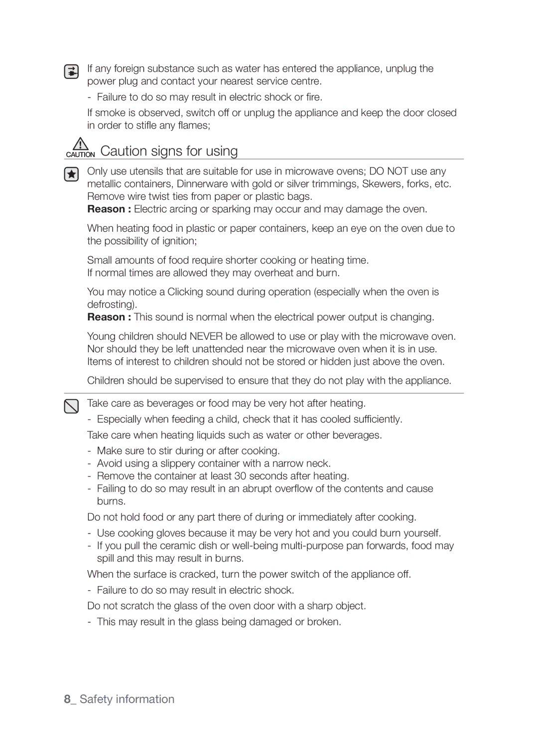 Samsung MW0113M/ZAM, MW0113M/XFA, MW0113M/XSG manual Safety information 