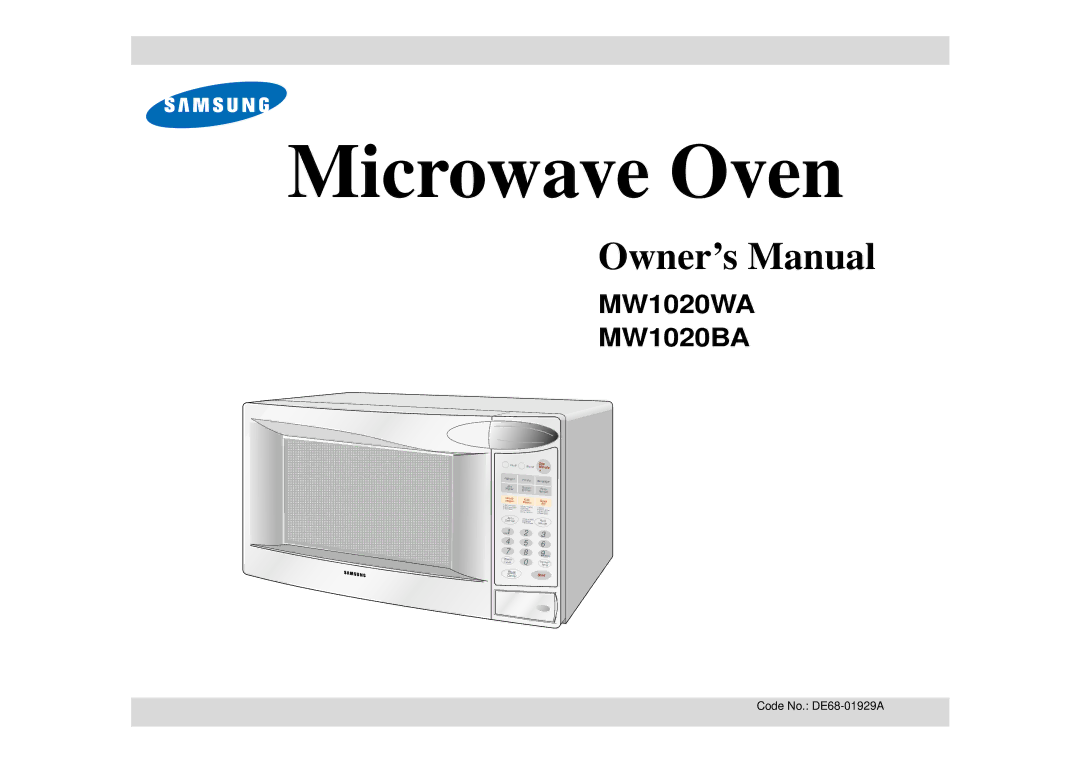 Samsung MW1020BA, MW1020WA manual Microwave Oven 