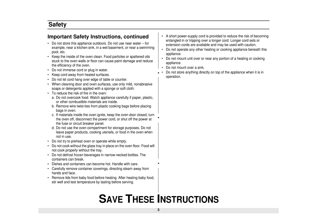 Samsung MW1020BA, MW1020WA manual Important Safety Instructions 