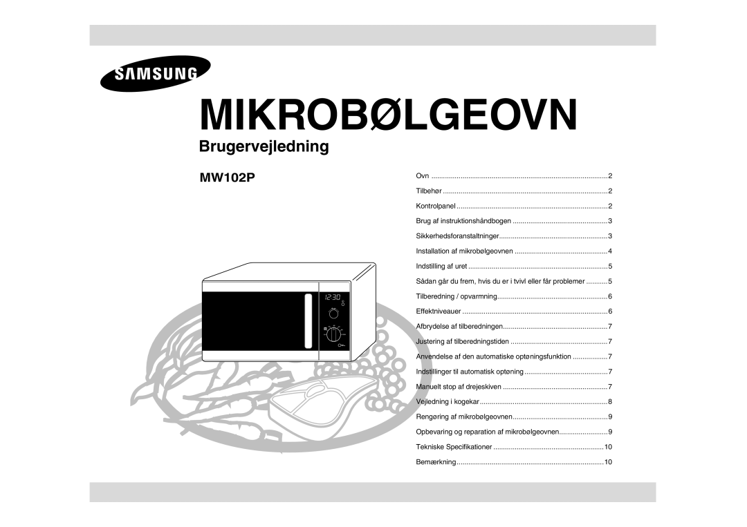 Samsung MW102P-S/XEE manual Mikrobølgeovn 