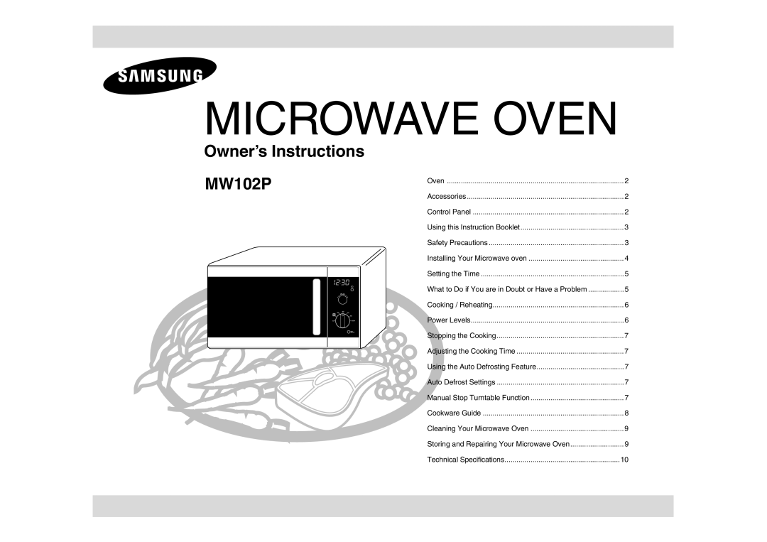 Samsung MW102P-S/XEE manual Microwave Oven 