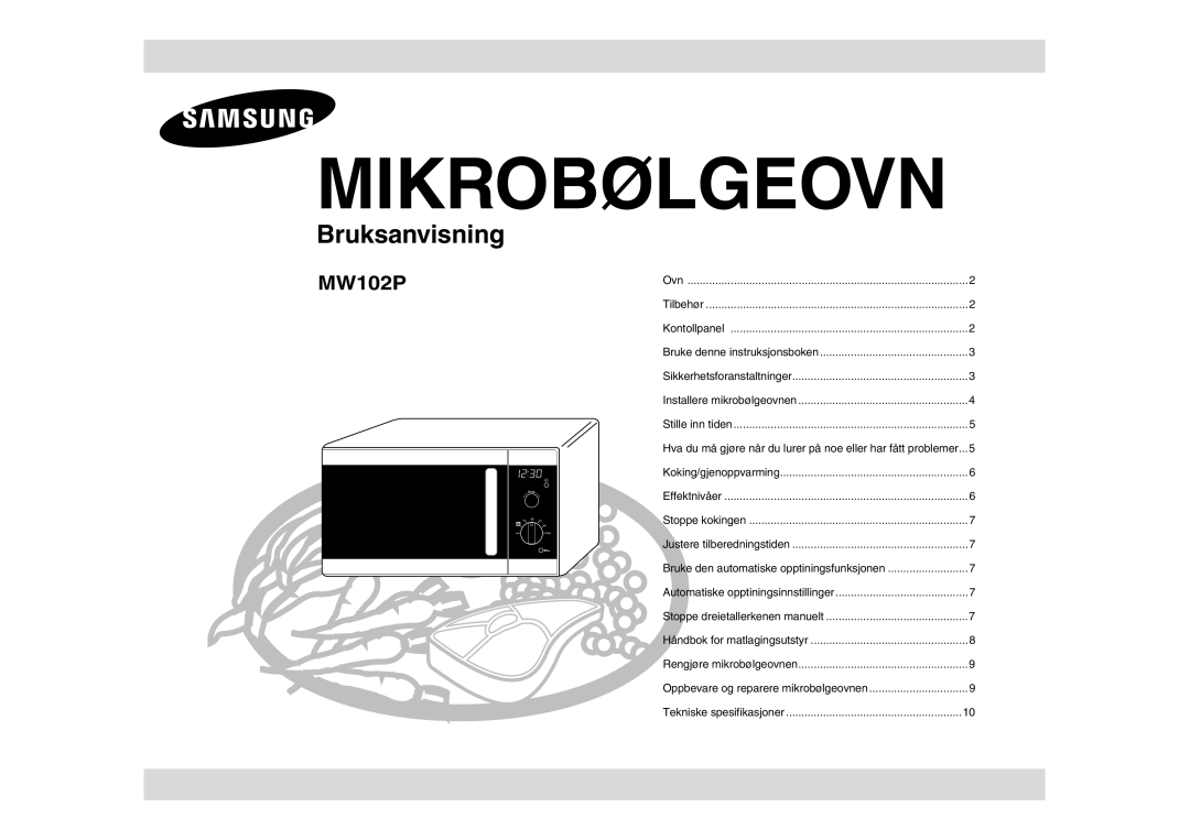 Samsung MW102P-S/XEE manual Mikrobølgeovn 