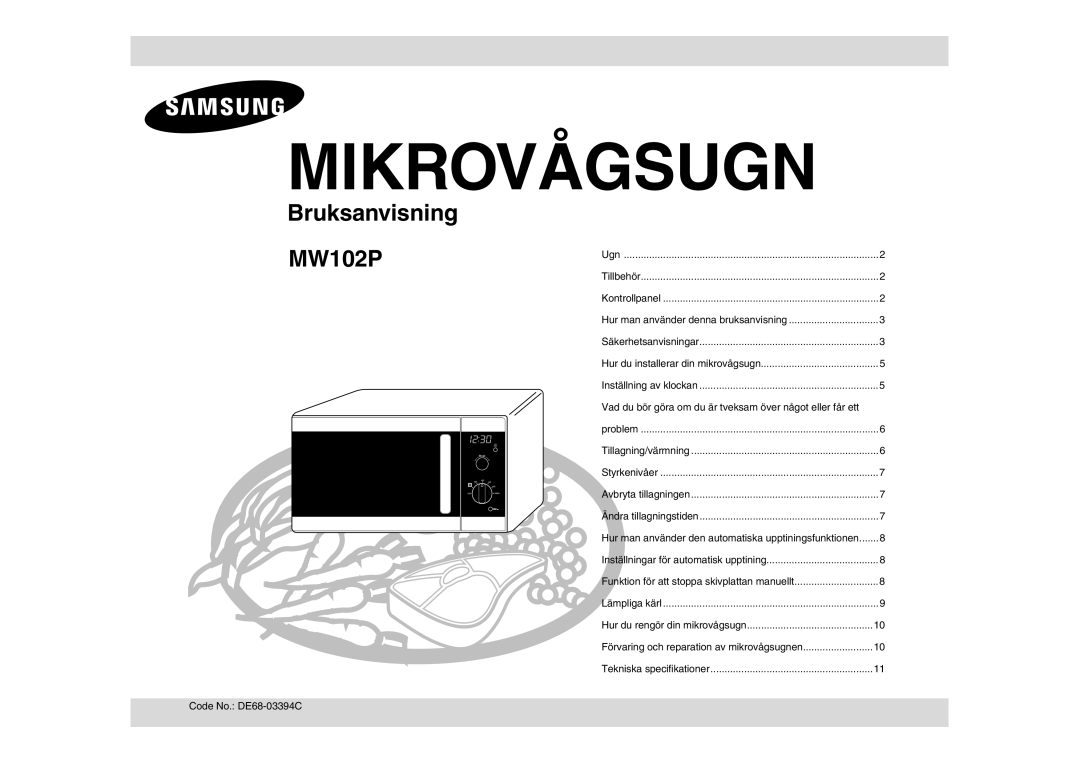 Samsung MW102P-S/XEE manual Mikrovågsugn 