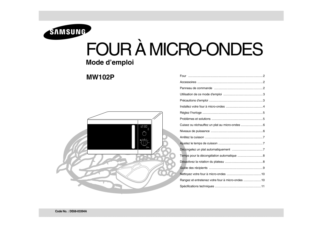 Samsung MW102P-X/XEF manual Four À MICRO-ONDES 