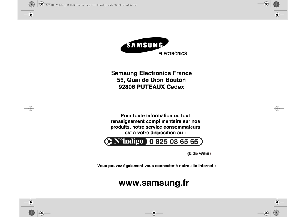 Samsung MW102W-X/XEF manual 