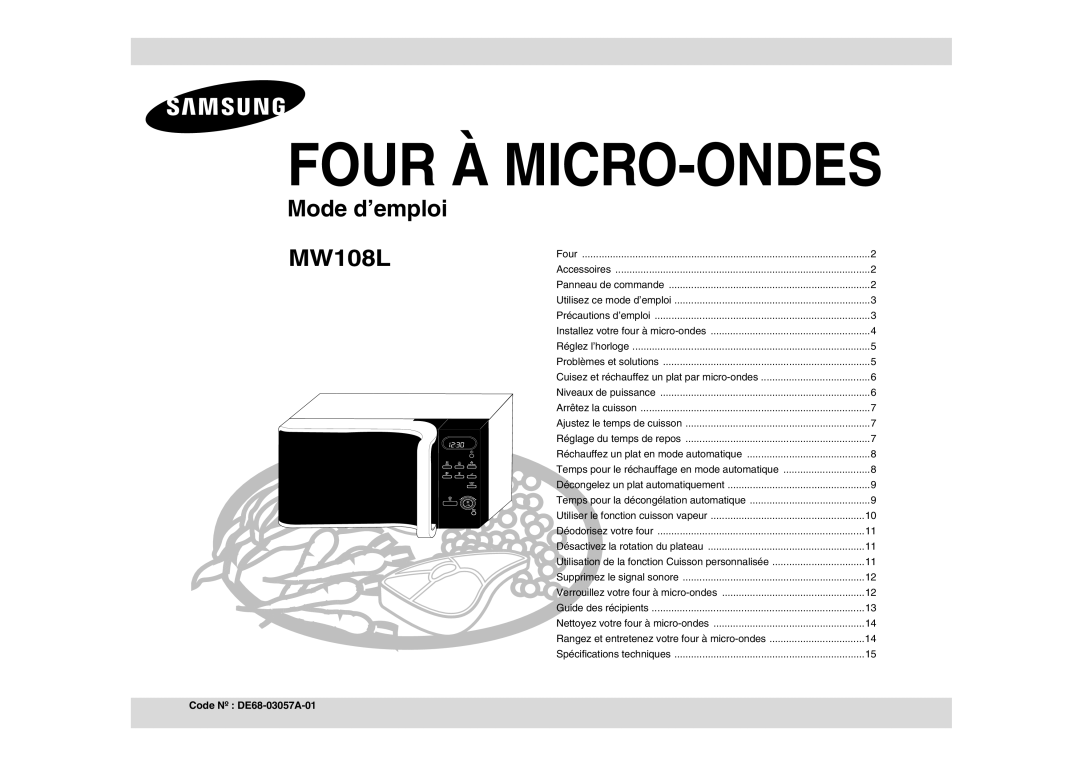 Samsung MW108L-S/XEF manual Four À MICRO-ONDES, Code Nº.DE68--03057A02323A-01 