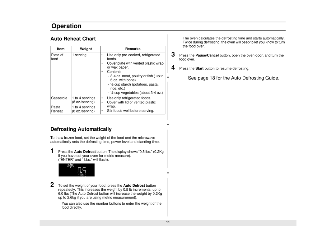 Samsung MW1135WB manual Auto Reheat Chart, Defrosting Automatically 