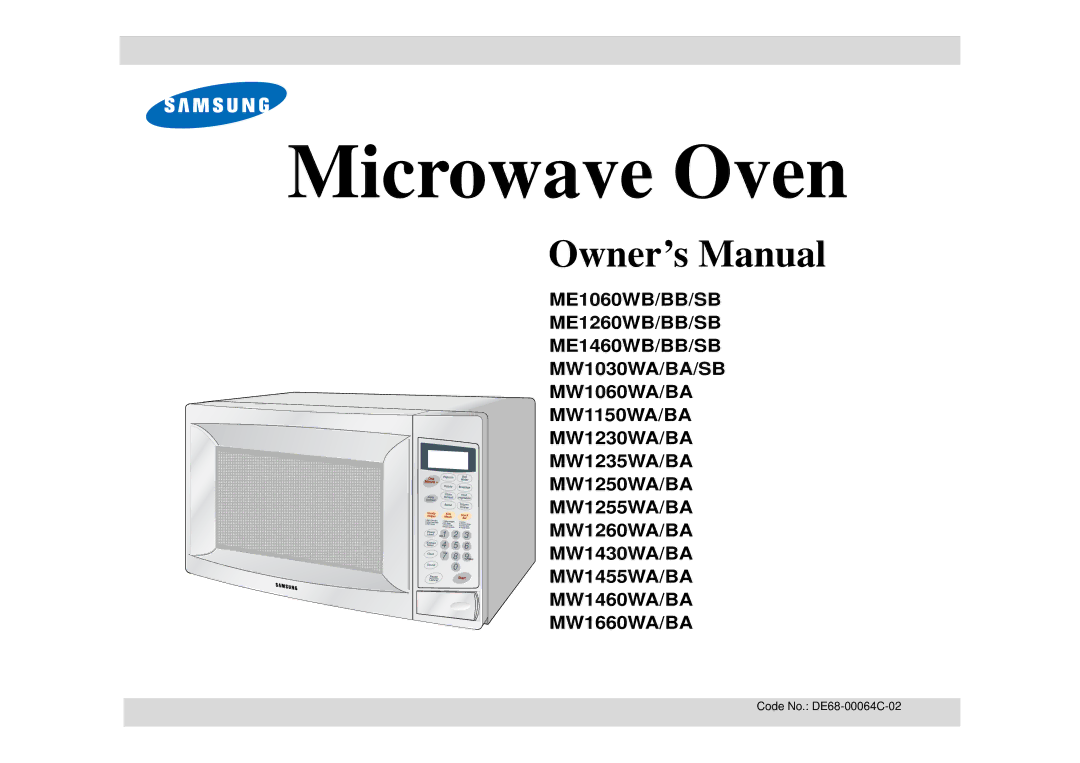 Samsung MW1255WA owner manual Microwave Oven 