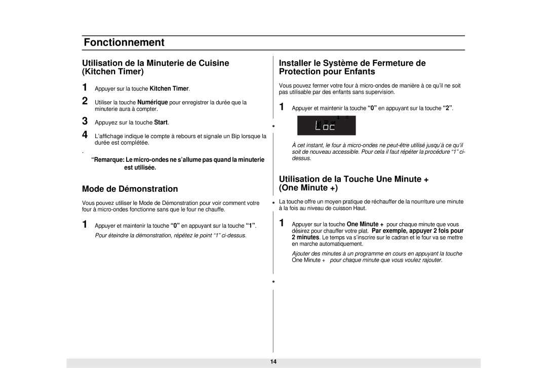 Samsung MW1281STB manual Utilisation de la Minuterie de Cuisine Kitchen Timer, Mode de Démonstration 