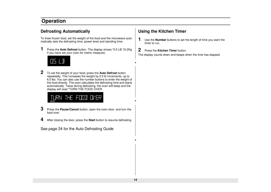 Samsung MW1480STA manual Defrosting Automatically, Using the Kitchen Timer 