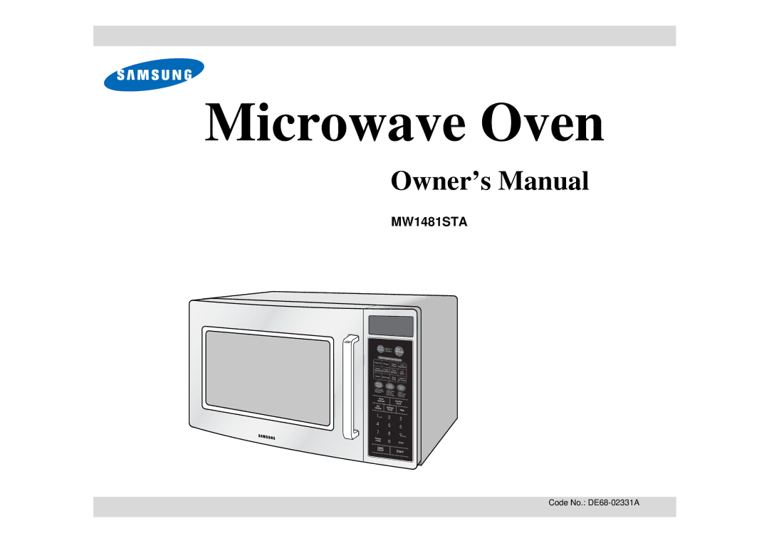 Samsung DE68-02331A, MW1481STA manual Microwave Oven 