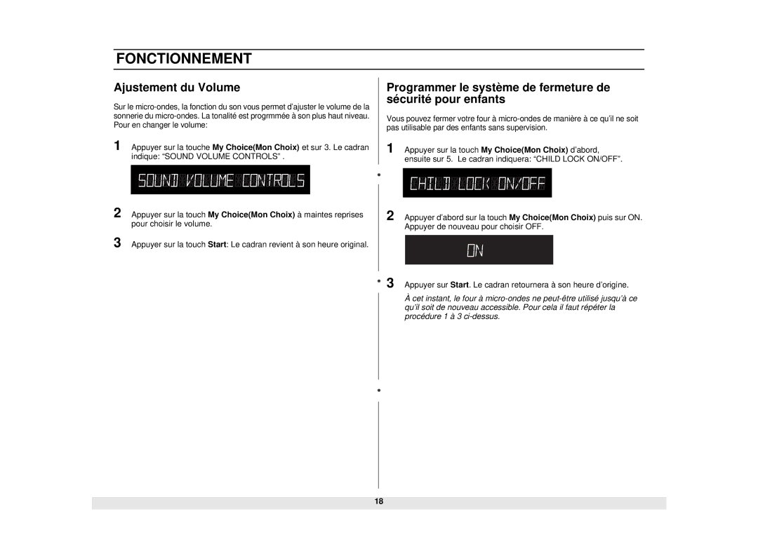 Samsung MW1481STA, DE68-02331A manual Ajustement du Volume, Programmer le système de fermeture de sécurité pour enfants 